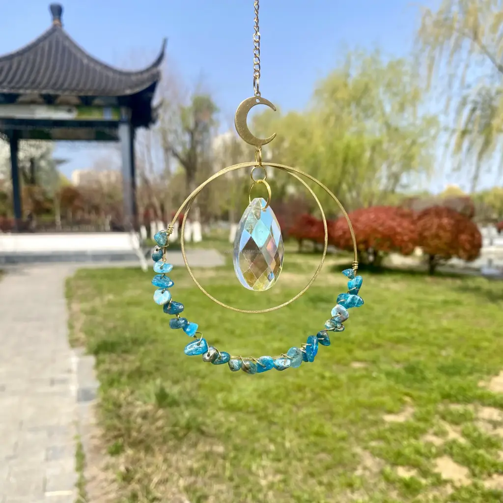 Colgante de Cristales - 2 Circulos con Cristales Apatita Azul