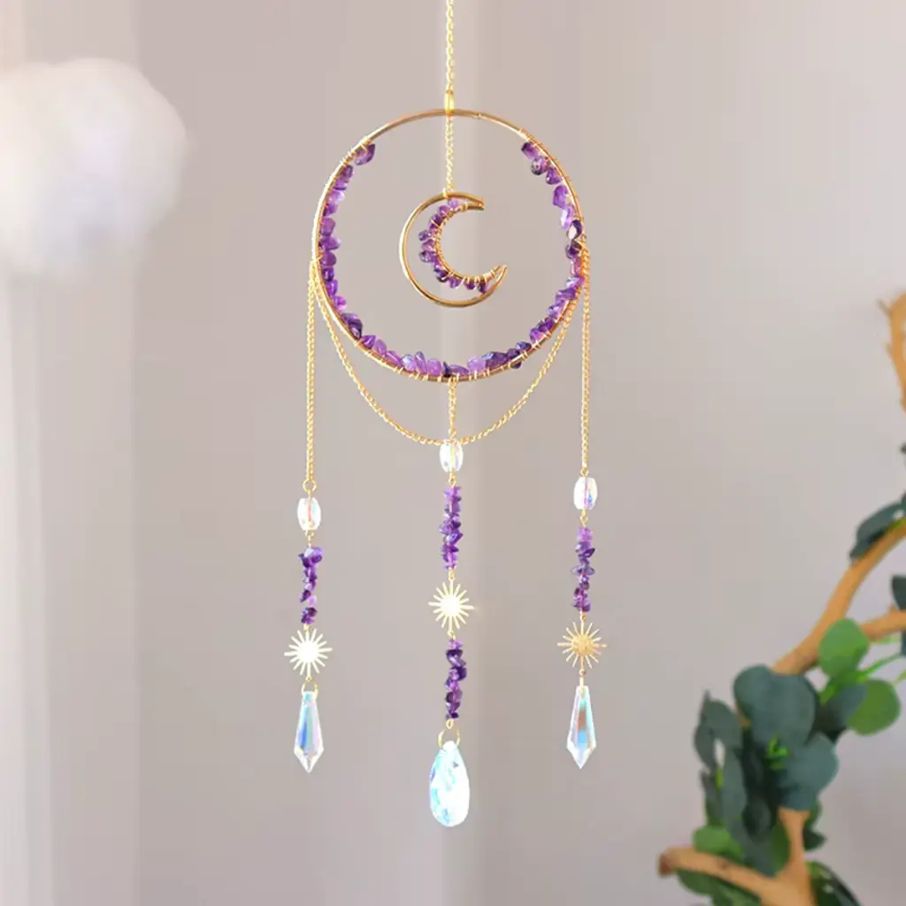 Colgante de Cristales - Círculo con Luna Adentro (Amatista)