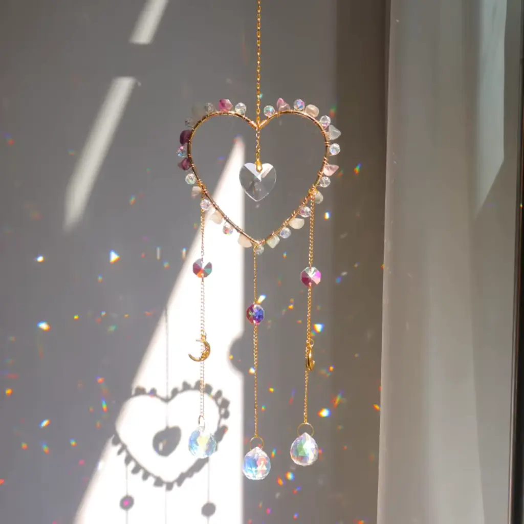 Colgante de Cristales - Corazon con Cuarzo Rosa (Grande)