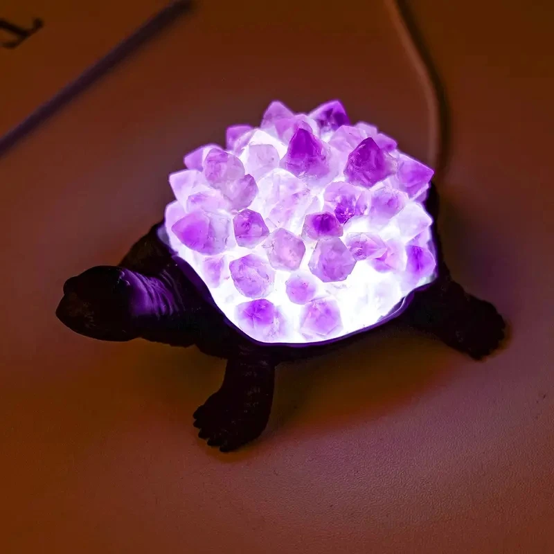 Lampara Tortuga de metal con Puntas de Amatista (12x5cm)