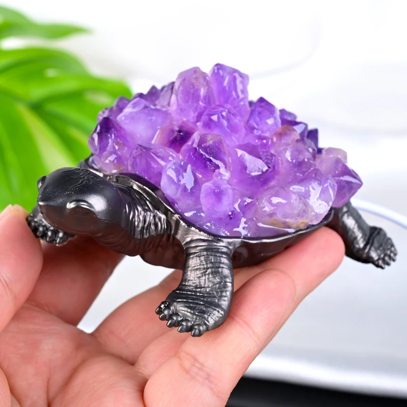 Lampara Tortuga de metal con Puntas de Amatista (12x5cm)