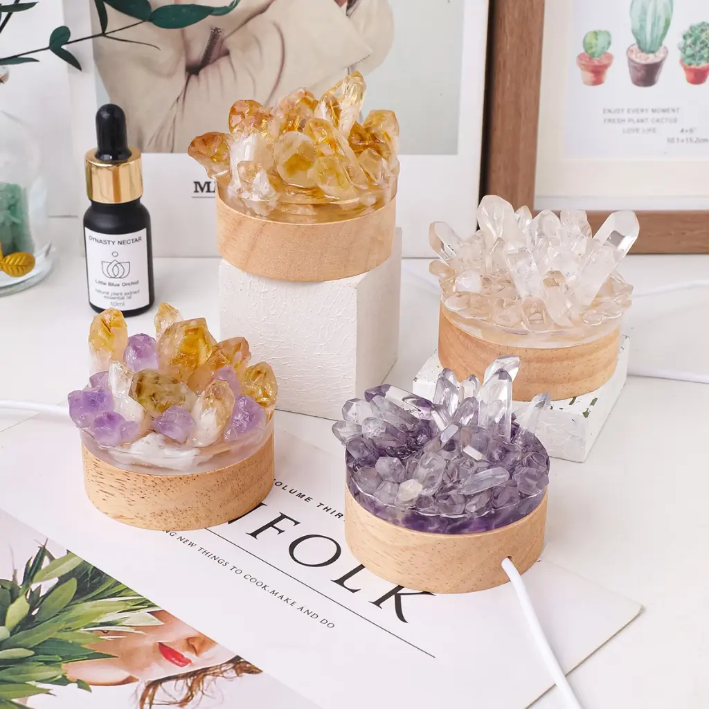 Lampara de Puntas de Cuarzo Cristal