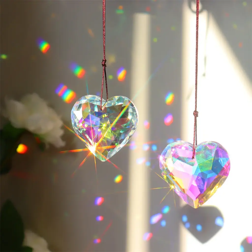 Atrapasol Corazon de vidrio Tornasolado grande (4,5cm) 