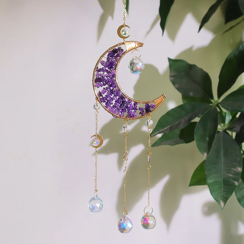 Colgante de Cristales - Luna Toda Llena Amatista (45x10cm)