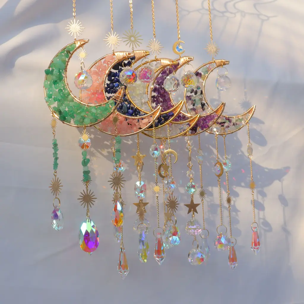 Colgante de Cristales - Luna Toda Llena Citrino (45x10cm)