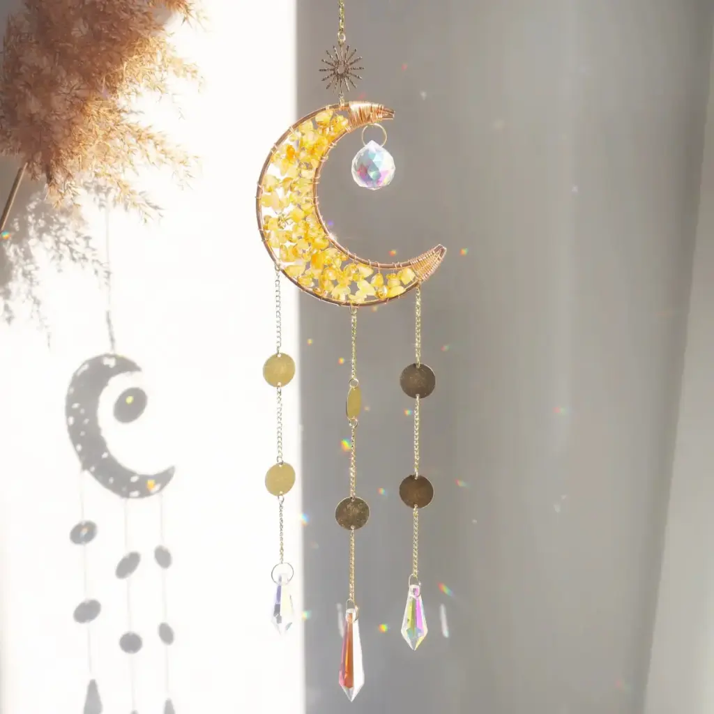 Colgante de Cristales - Luna Toda Llena Citrino (45x10cm)