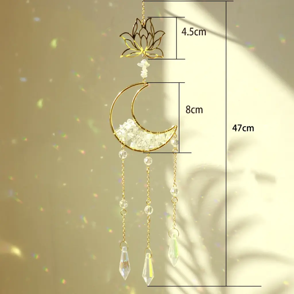 Colgante de Cristales - Luna con Loto (Cuarzo cristal)