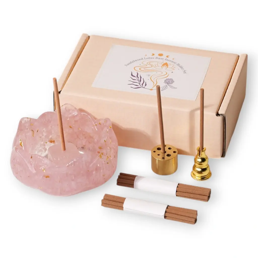 Kit Portasahumerio/Portavela - Flor de Loto de Resina y Cristales