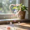 Colgante de Cristales - Corazon con Cuarzo Rosa (Grande) 46x11cm