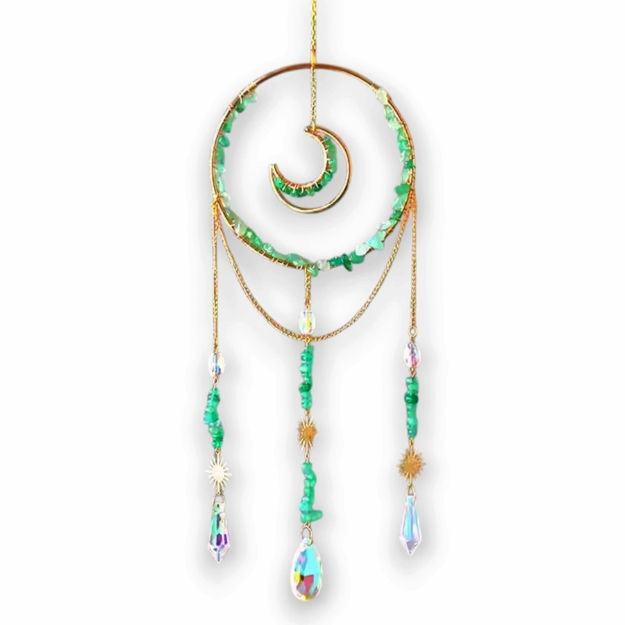 Colgante de Cristales - Círculo con Luna Adentro (Cuarzo Verde)