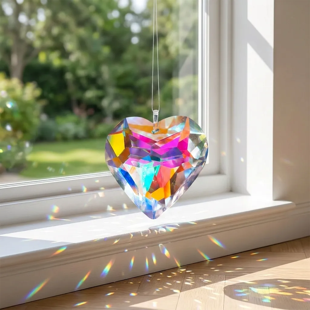 Atrapasol - Corazon de vidrio Tornasolado grande (4,5cm) 