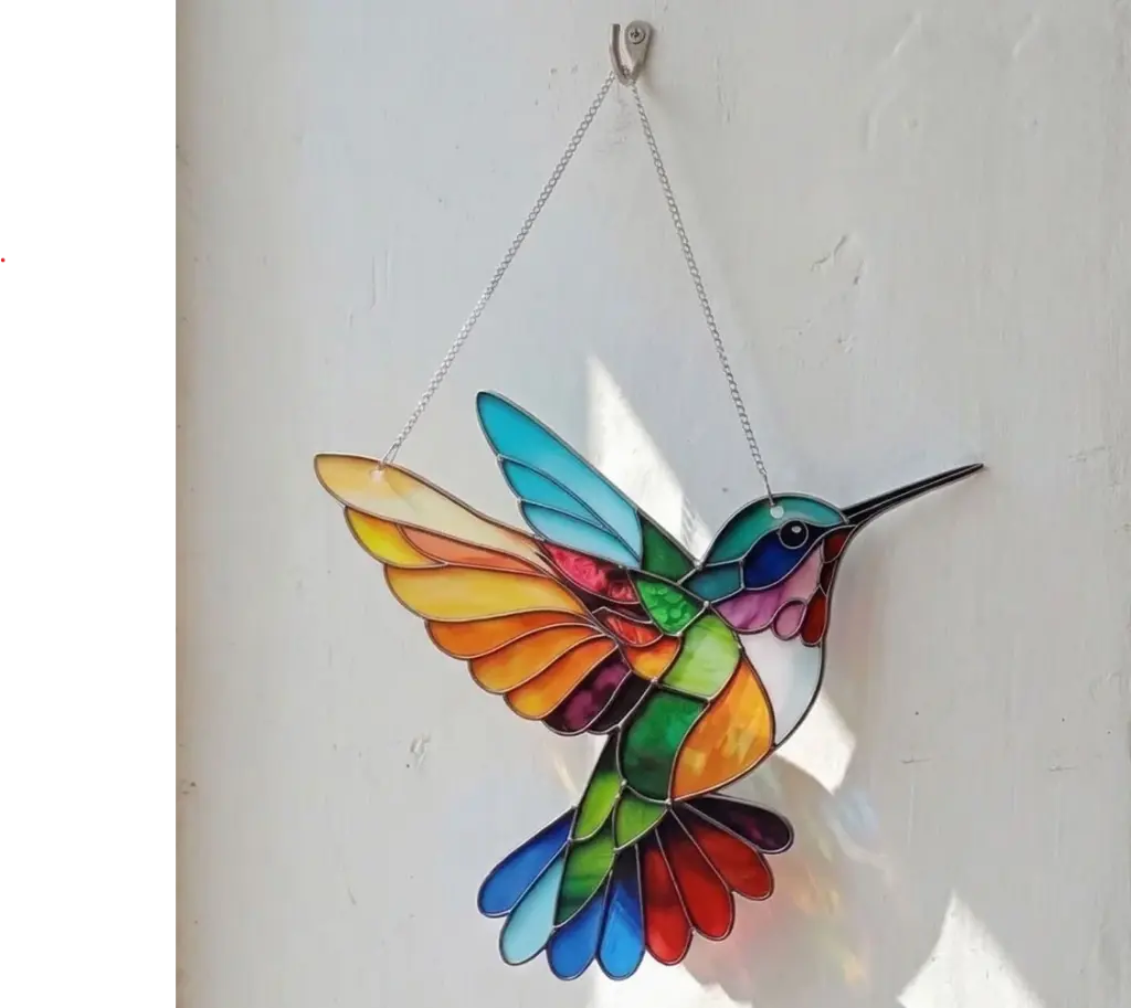 Colgante Plano de Acrílico - Colibri Vitraux (20x20cm)
