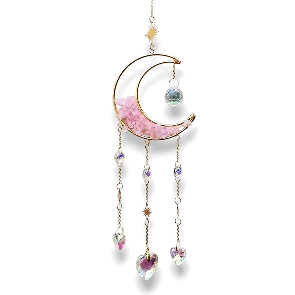 Colgante de Cristales - Luna Semillena Cuarzo Rosa (50x10cm)