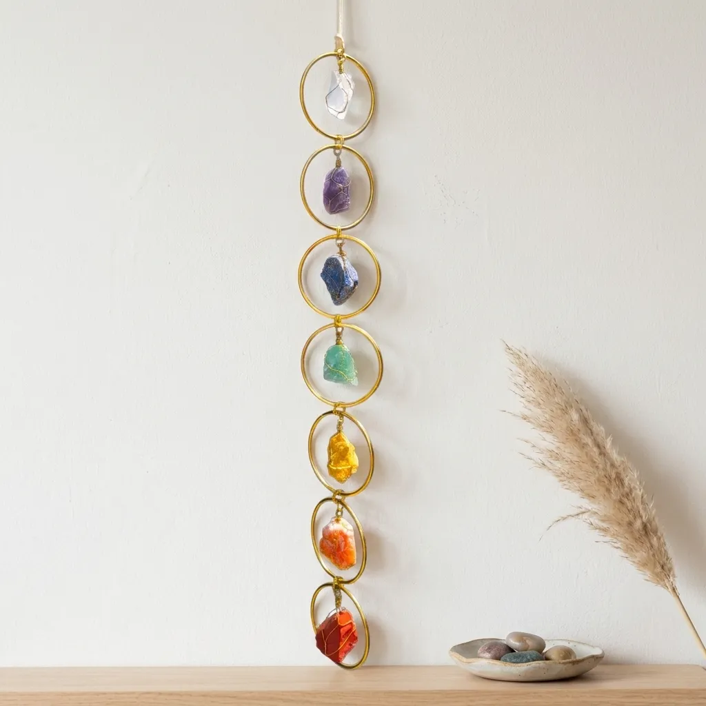 Colgante de Cristales - Los 7 Anillos de chakras (64x6cm)