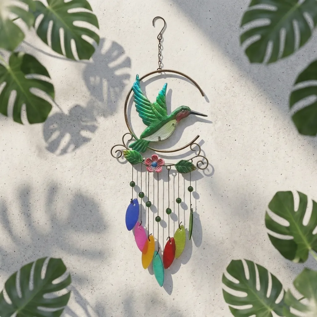 [ONC-026] Colgante Metal Colibri con Hojas colores - 52cm Alto