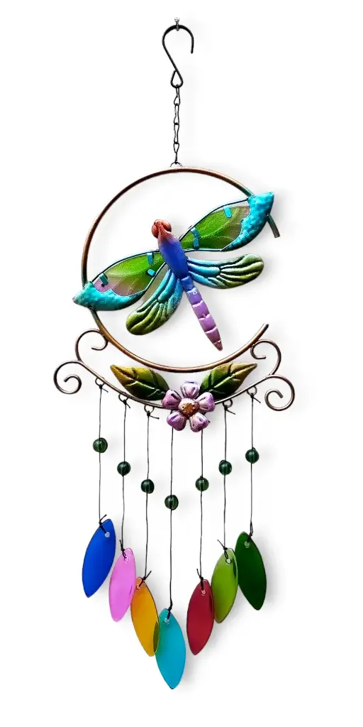 [ONC-027] Colgante Metal Libelula con Hojas colores - 52cm Alto