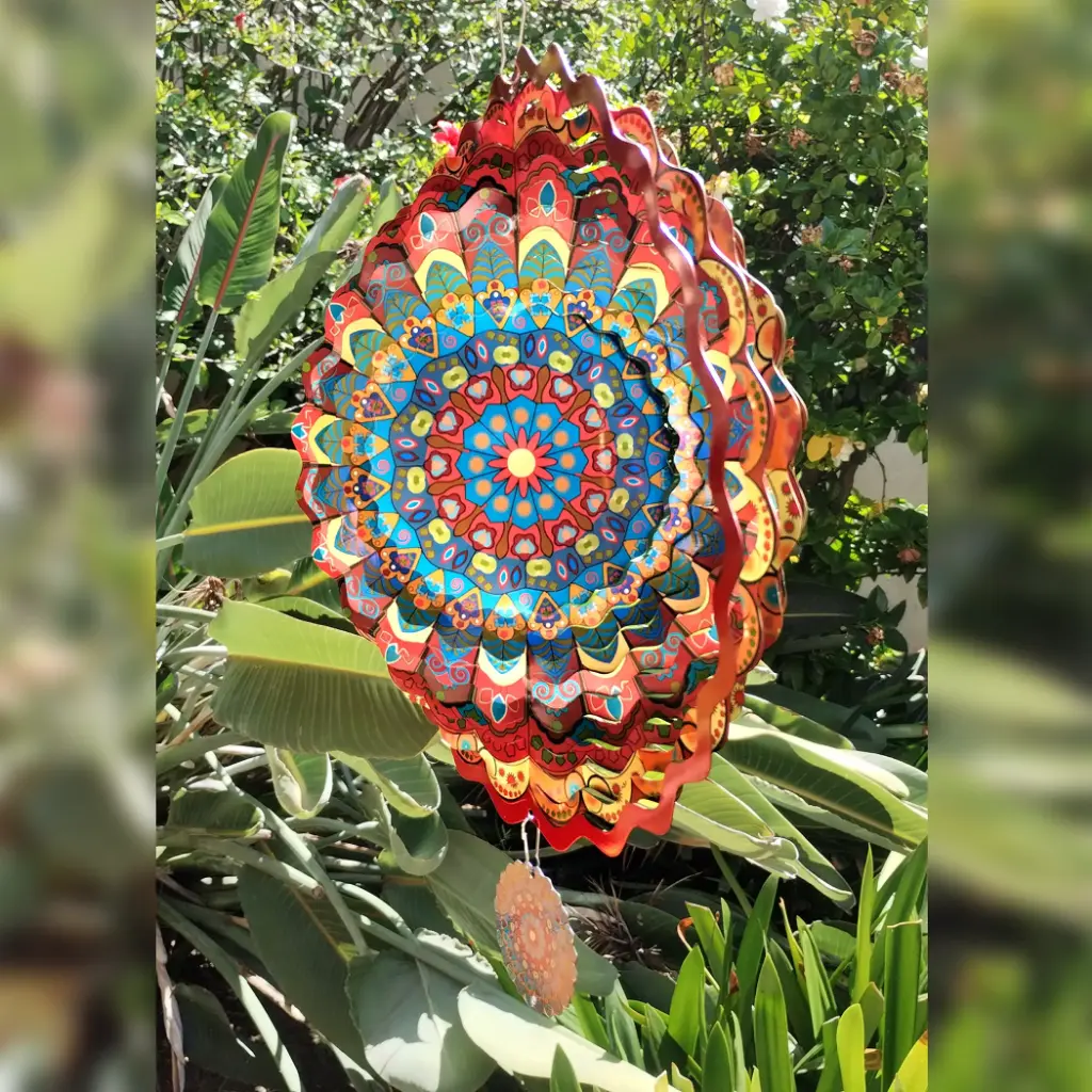 [WINUV30-017] Windspinner Pintado 30cm - Mandala Fusion Naranja y Azul (Brillante)