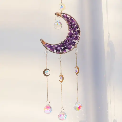 [IMP-084] Colgante de Cristales - Luna Toda Llena Amatista (45x10cm)