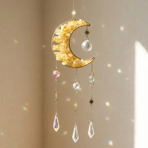 [IMP-085] Colgante de Cristales - Luna Toda Llena Citrino (45x10cm)