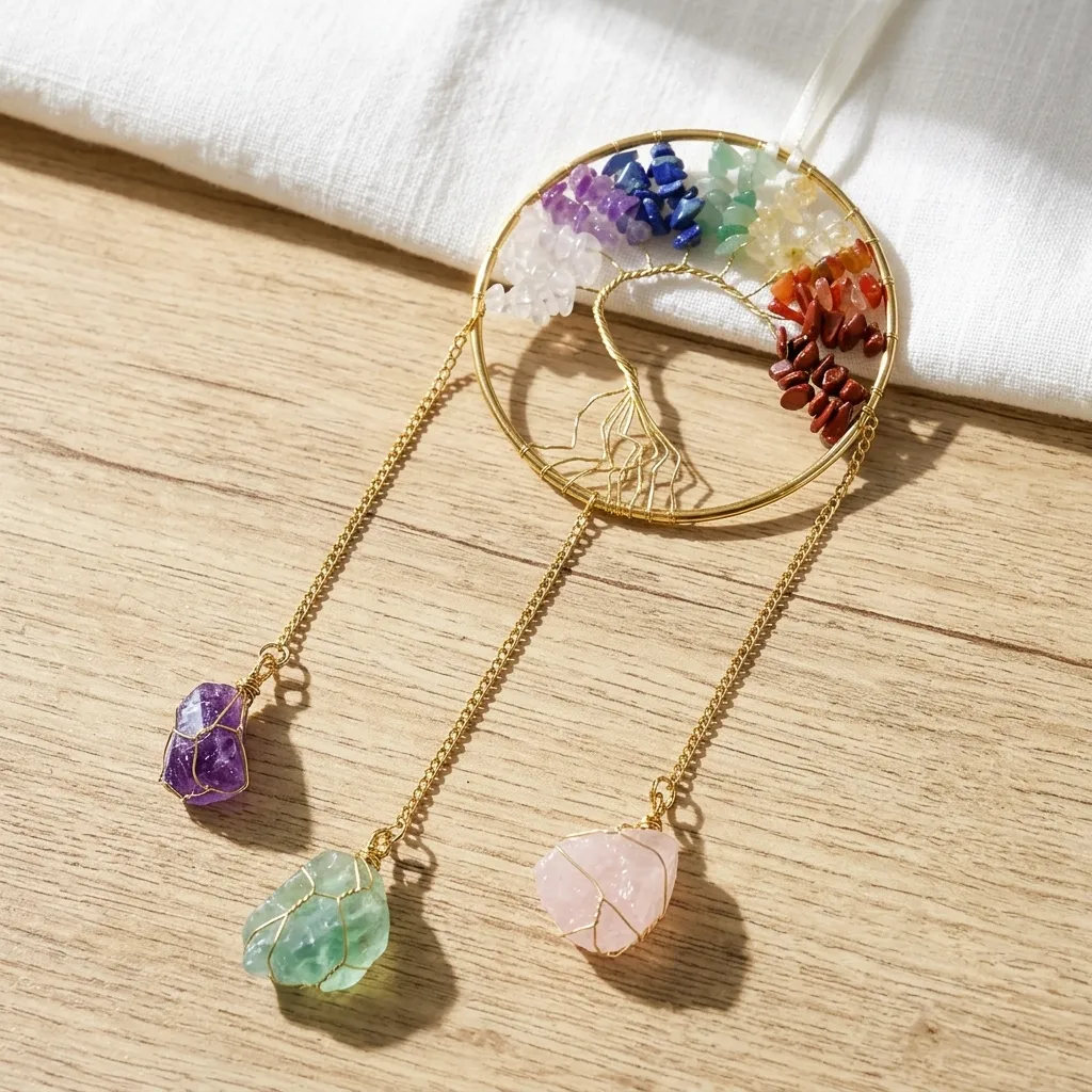[IMP-061] Colgante de Cristales - Arbol de la vida 7 chakras. Grande (40x10cm)