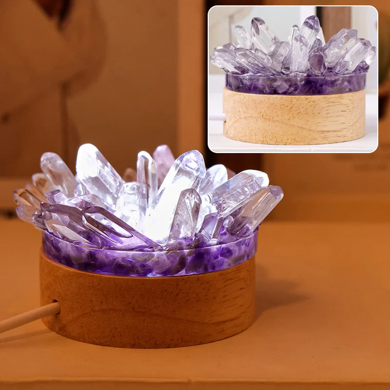 [IMP-223] Lampara de Puntas de Amatista & Cuarzo cristal (6cm diametro)