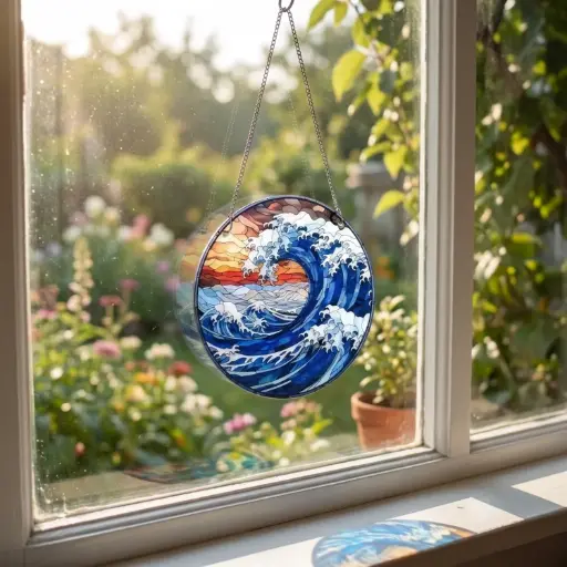 [IMP-096] Colgante Plano de Acrílico 15cm - Olas de Mar