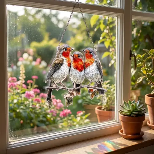 [IMP-099] Colgante Plano de Acrílico - 3 Pájaros (22x20cm)
