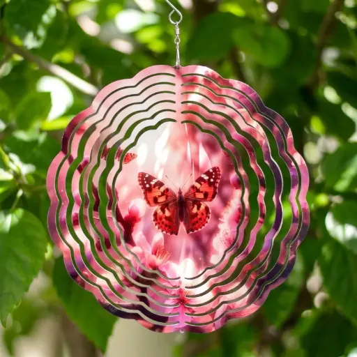 [WINS20-015] Windspinner 20cm NUEVOS - Mariposa en flores (Pintado ambos lados)