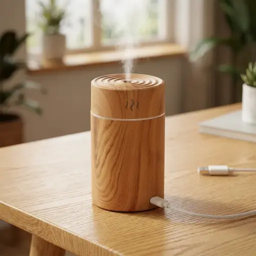[HUM-001] Humidificador USB cilíndrico Color MADERA (Ideal para autos)