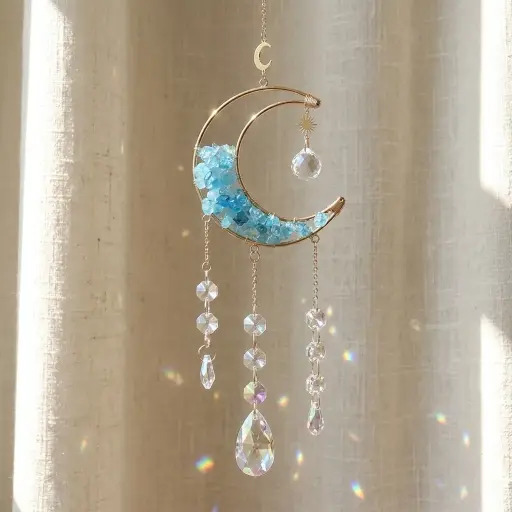 [IMP-080] Colgante de Cristales - Luna Semillena Celeste (50x10cm)