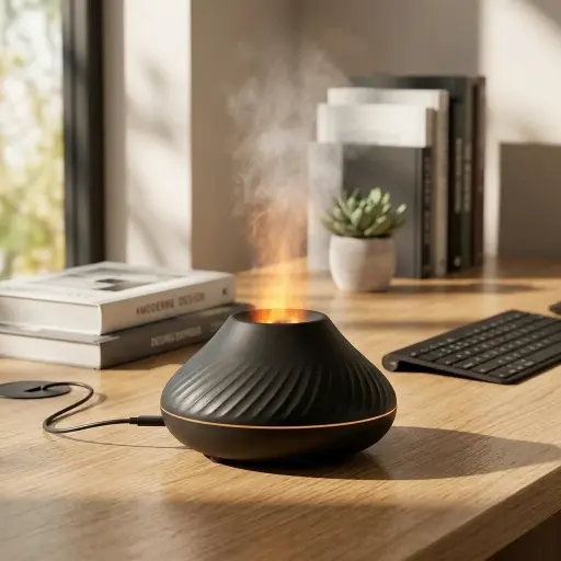 [HUM-016] Humidificador USB Fogata REDONDO (Negro) (Sin filtro - Apto Aceite)
