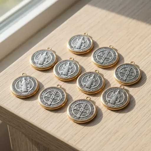 [ONC-055] PROMO X10 - Dije Protección San Benito Borde Dorado (Mediano 2cm)