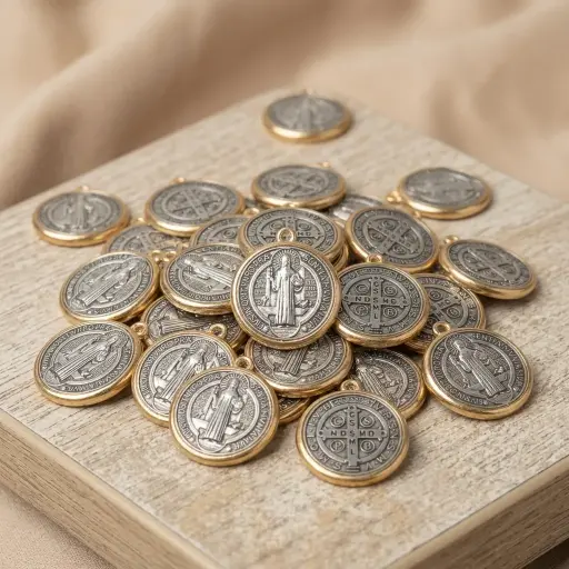 [ONC-080] PROMO X50 - Dije Protección San Benito Borde Dorado (Mediano 2cm)