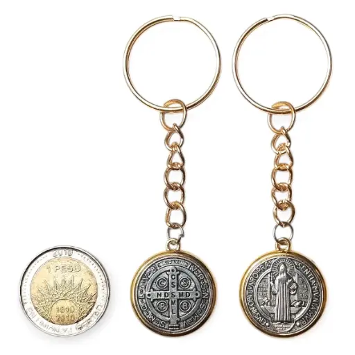 [ONC-082] PROMO X50 - Llavero Medalla San Benito Borde Dorado (Mediano) (2x8cm)