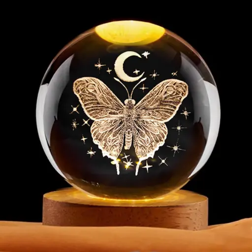 [IMP-232] Lamp. Esfera de Vidrio - Mariposa y Luna (6cm)