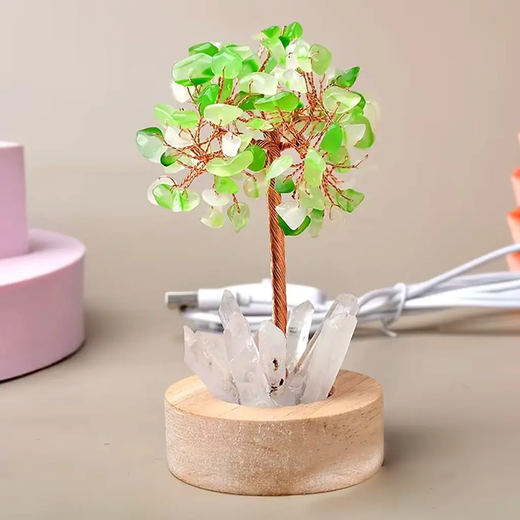 [IMP-211] Lampara de Cristales - Árbol de Cuarzo verde (11x6cm)