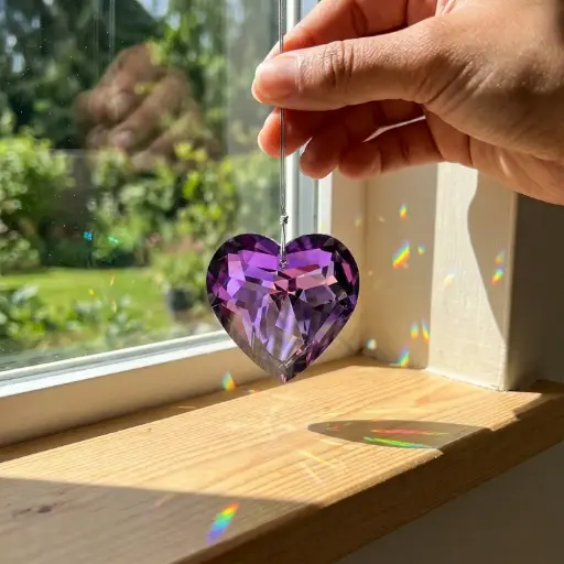 [IMP-191] Atrapasol - Corazon de Vidrio Violeta Grande (4,5cm)