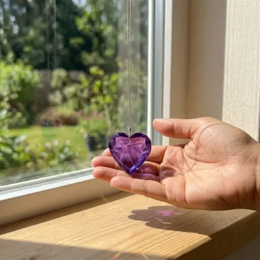 [IMP-192] Atrapasol - Corazon de Vidrio Violeta Mediano (3cm)