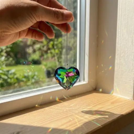 [IMP-190] Atrapasol - Corazon de Vidrio Verde Mediano (3cm)