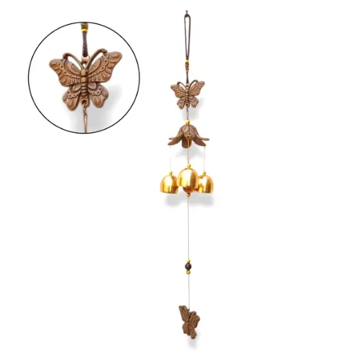 [ONC-022] Colgante - Mariposa dorada con campanitas (42x8cm)