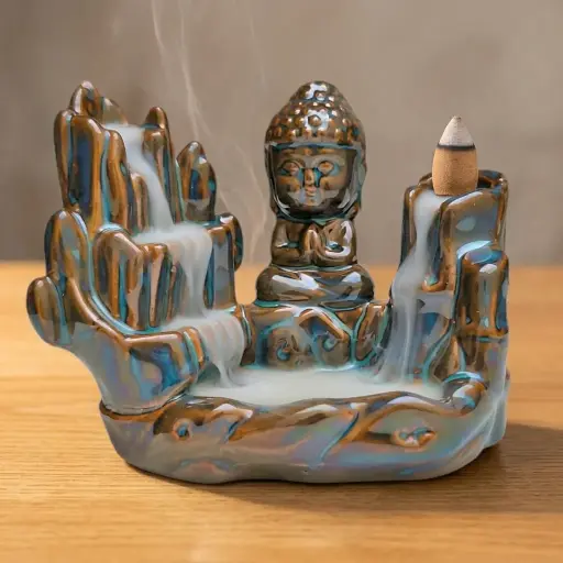 [ONC-099] Cascada de humo Cerámica Buda en la montaña (12x9cm)
