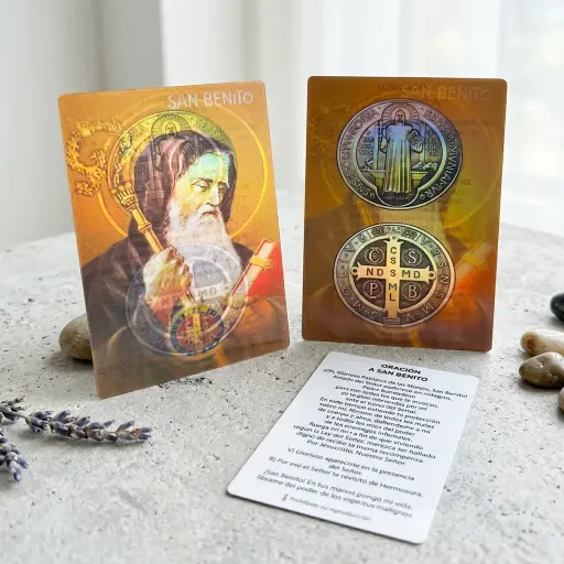 [ONC-056] Promo x10 - Estampita Holográfica - San Benito (8cm)