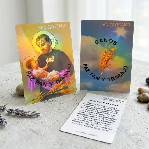 [ONC-057] Promo x10 - Estampita Holográfica - San Cayetano (8cm)