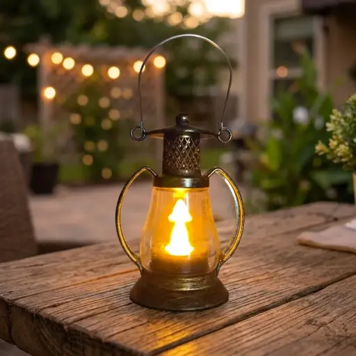 [MOD-01] Vela Decorativa - Farol Vintage con Llama tiritante 11x6cm (Pilas incluídas)
