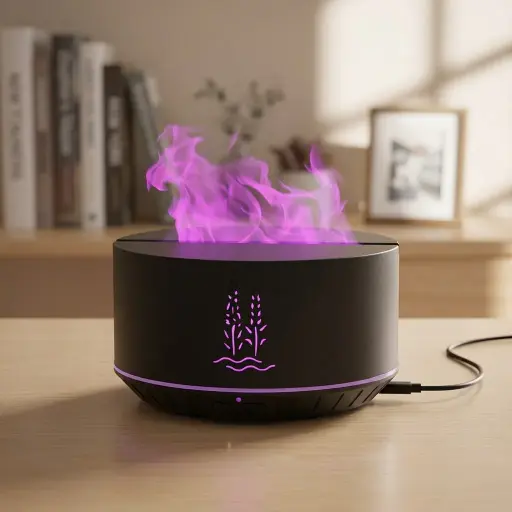 [HUM-022] Humidificador USB Fogata con Lavandas 500ml 17x10cm (Sin filtro - apto aceites)