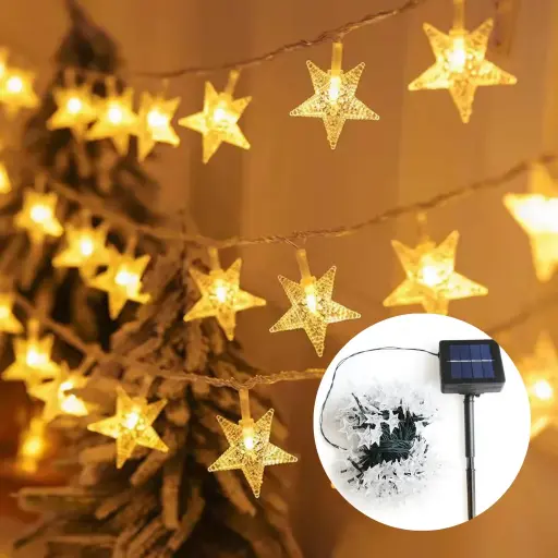 [ONC-111] Guirnalda Solar Luz Cálida 5mts - Estrellas (5mts)