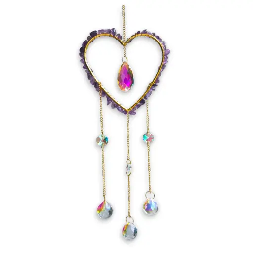 Colgante de Cristales - Corazon con Cuarzo Rosa (Grande)