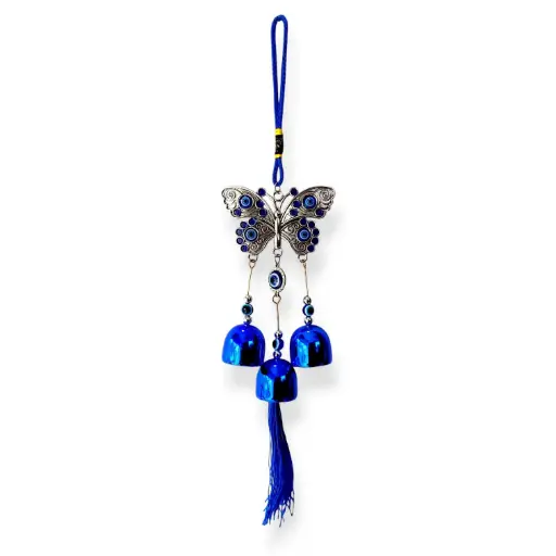 [ONC-106] Colgante - Mariposa azul con campanitas (30x7cm)