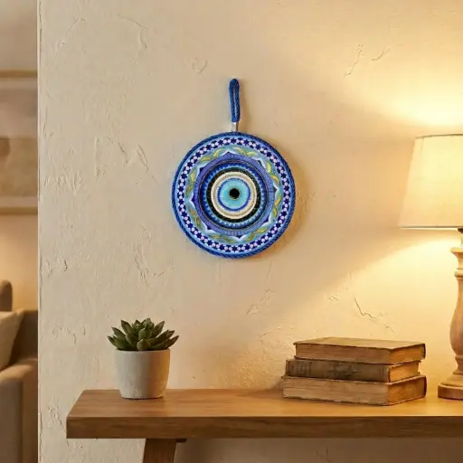 [ONC-104] Colgante - Mandala Ojo Turco Cerámica con Relieve (17cm) 