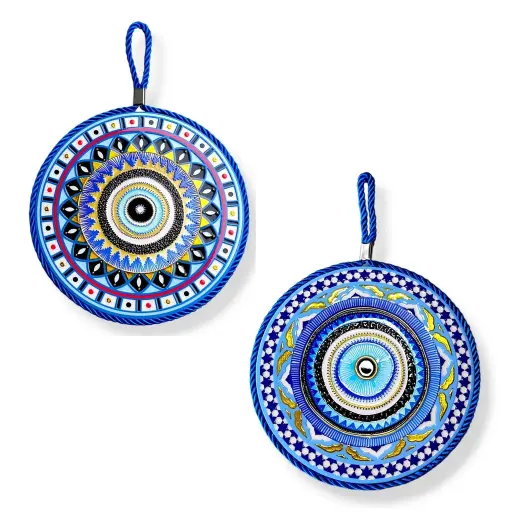 [ONC-104] Colgante - Mandala Ojo Turco Cerámica con Relieve (17cm) 